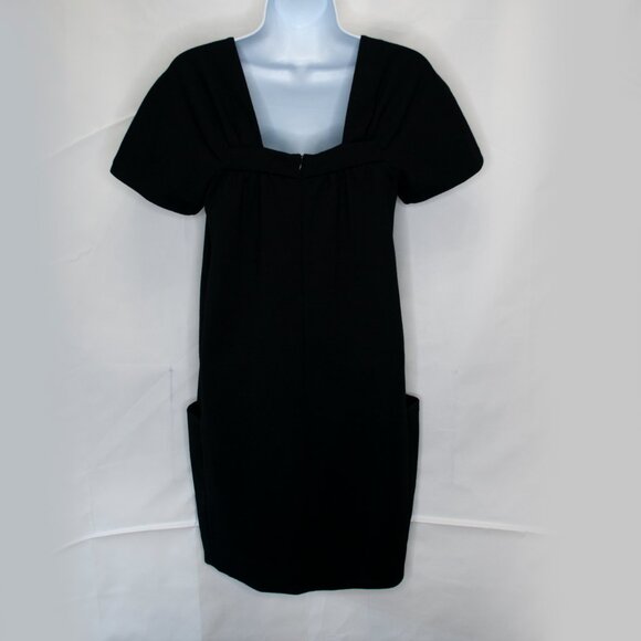 Vince Wool Blend Shift Dress 4 Black Square Neck Pockets Minimalist Casual AA03X - Picture 3 of 5
